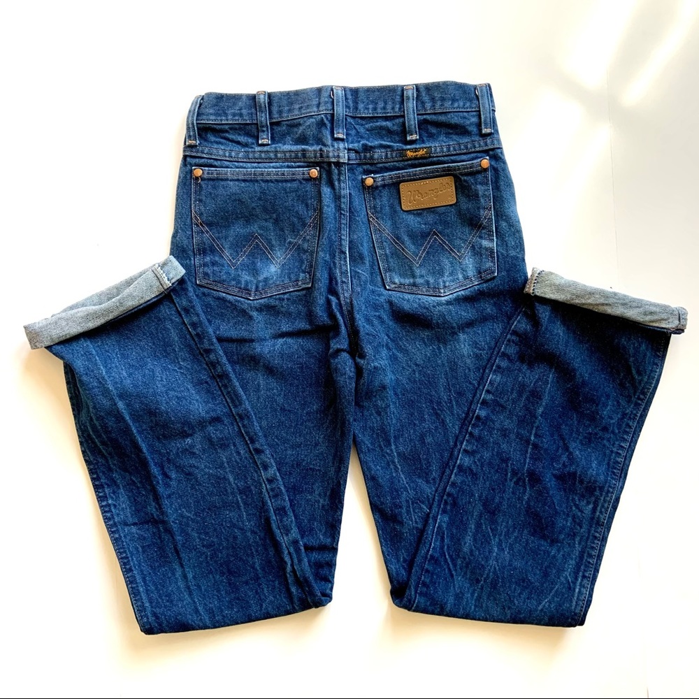 Wrangler Leather Patch Jeans High Rise 29x32 Vtg